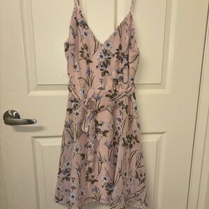 Primark Light Pink Floral Slip Dress with Tie Waist